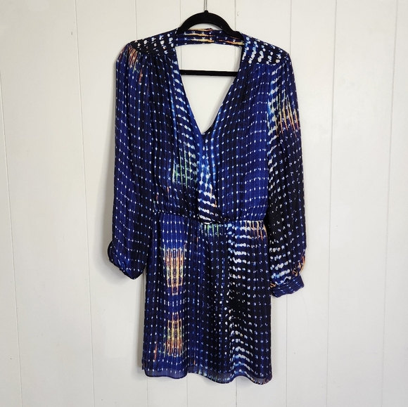 Parker Blue Surplice 100% Silk Long Sleeve Summer Mini Dress Dressy Party blue - Picture 5 of 13